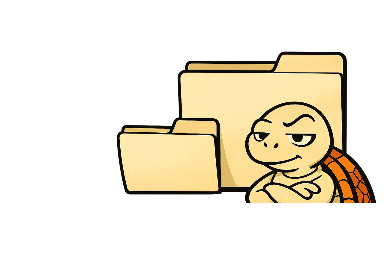 Skip beside a small folder and a much larger folder